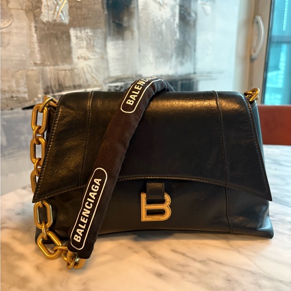 Balenciaga Handbags - Balenciaga Black Leather Shoulder Bag with Gold Chain